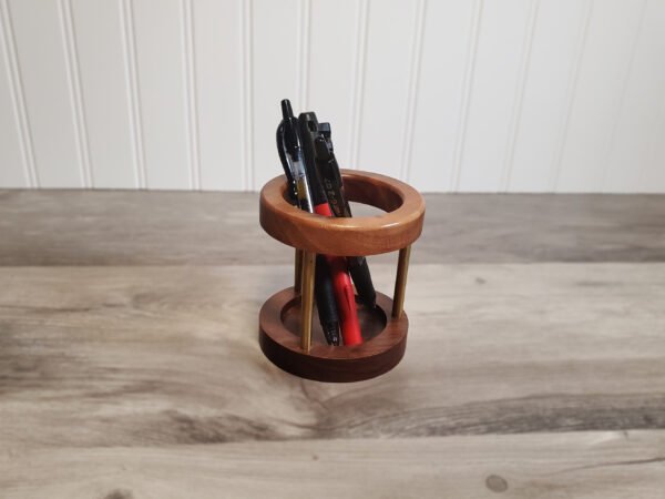 WALNUT-DESK-PENCIL-HOLDER Handmade Walnut Pencil Holder with Solid Brass Risers